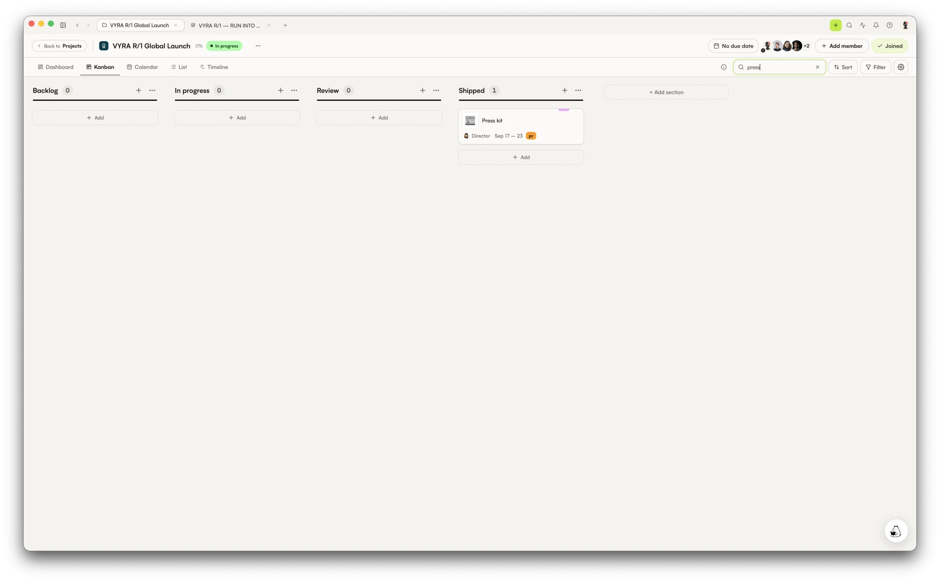 Поиск в канбане проекта с подходящим холстом