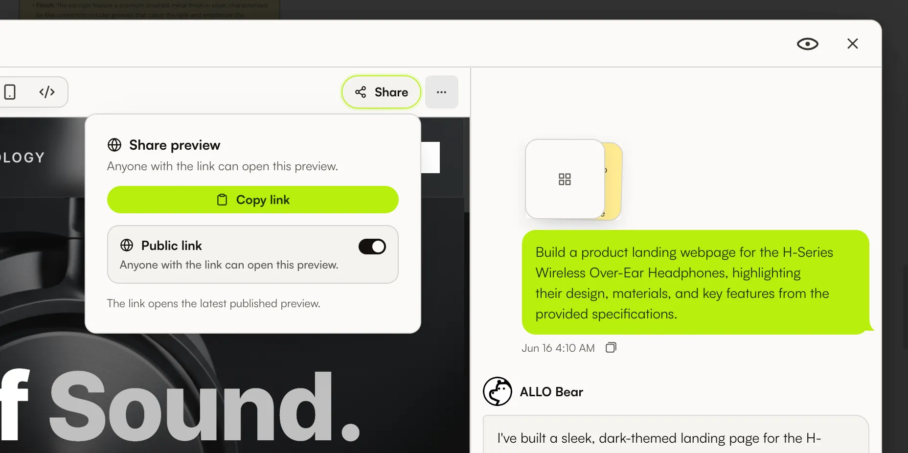 Share a webpage-style AI output