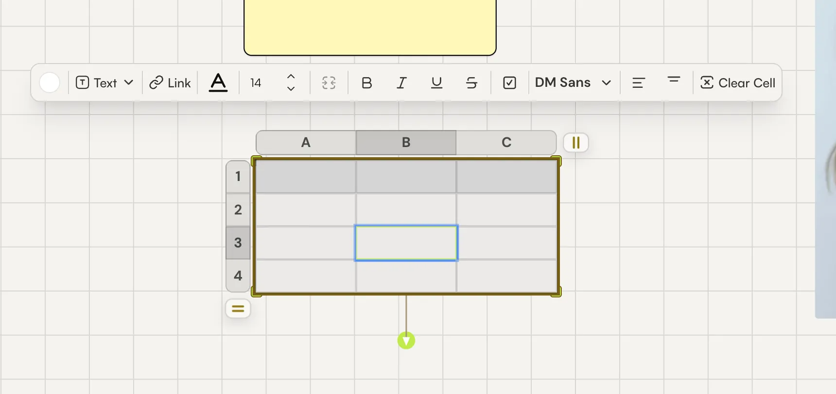 Spreadsheet object editing controls