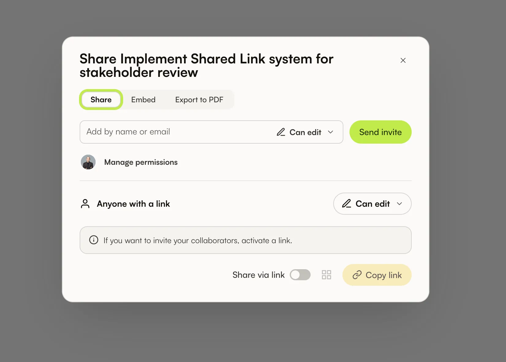 Canvas share and access controls
