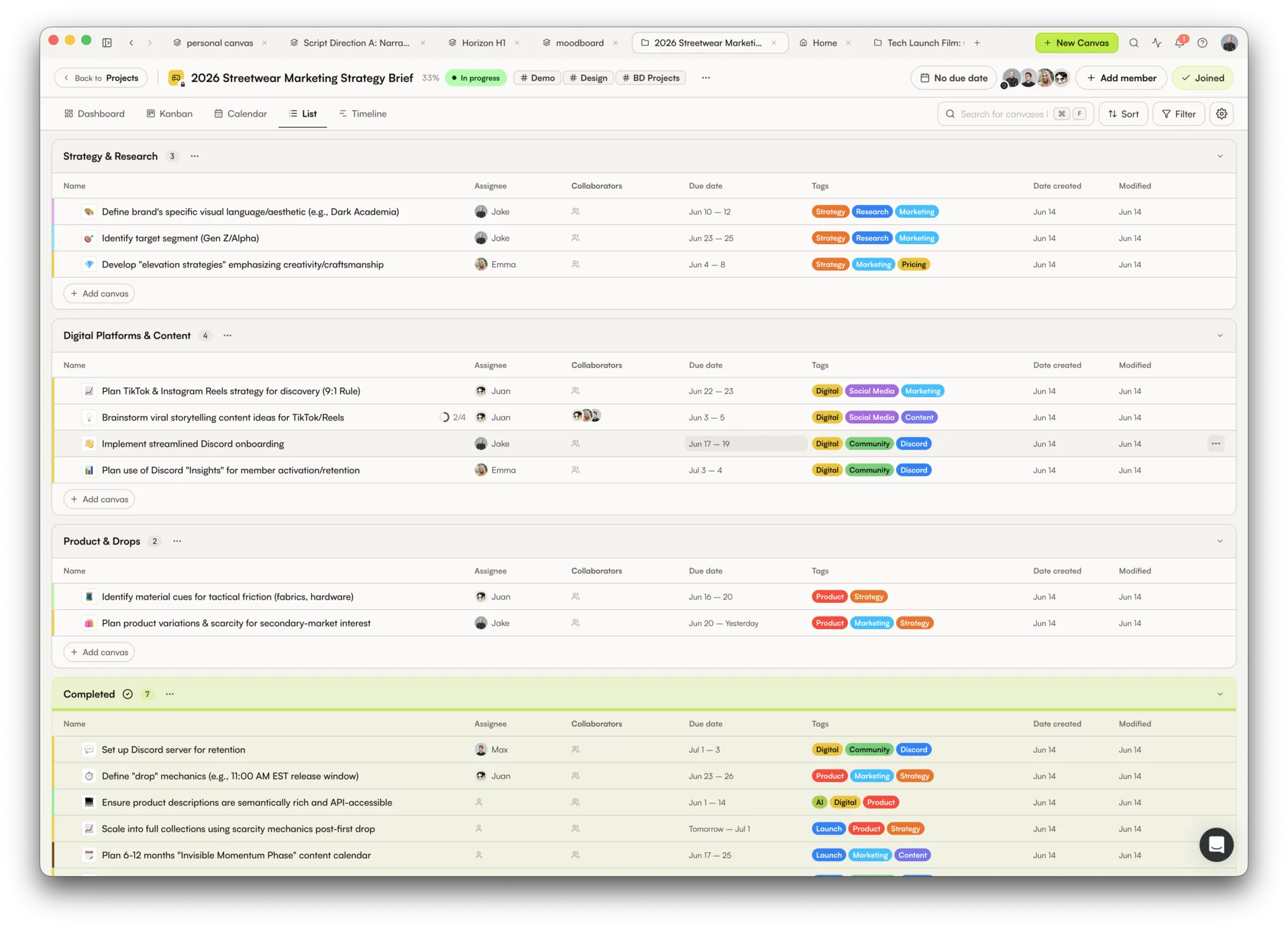 Project List view