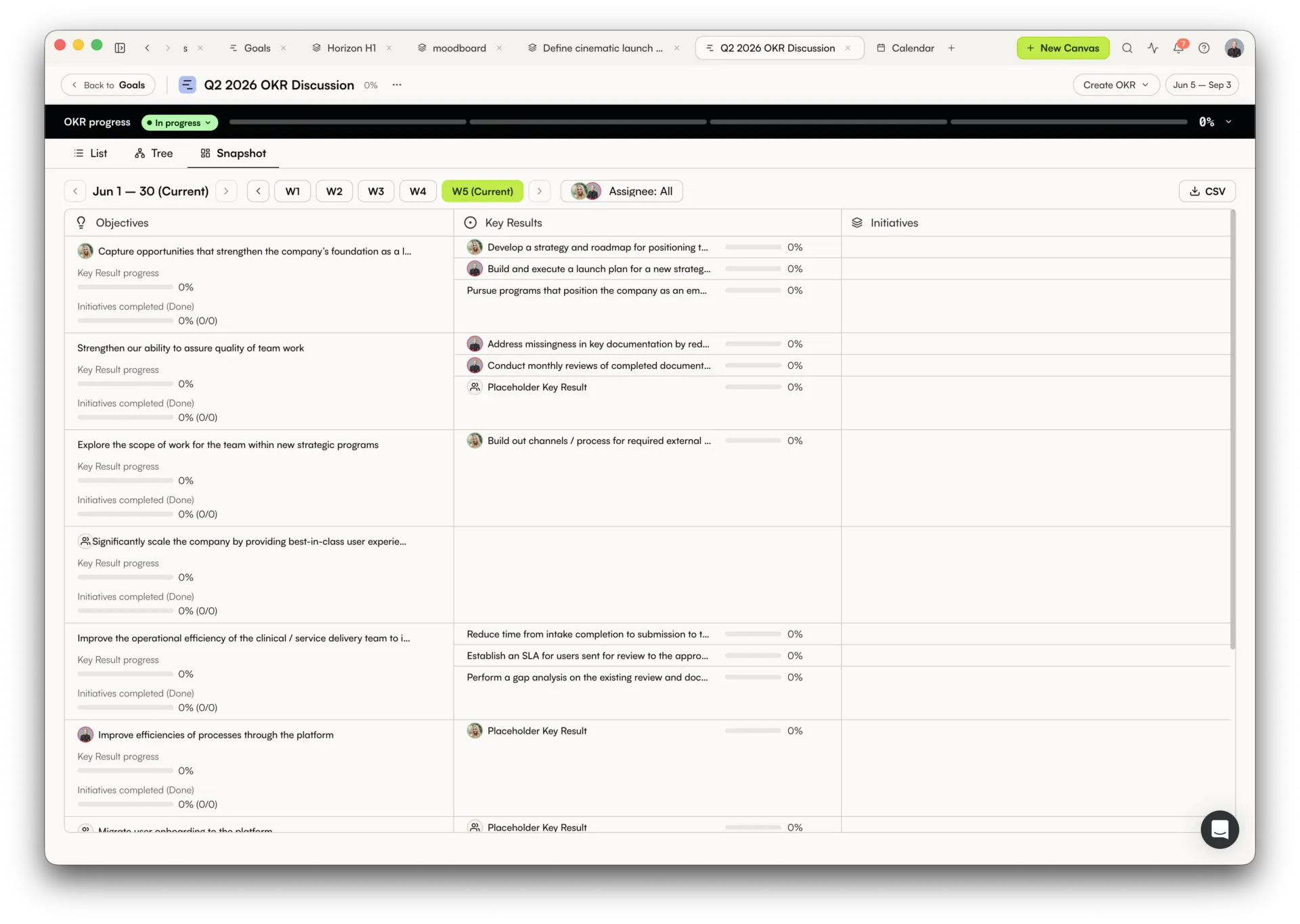 OKR Snapshot review view
