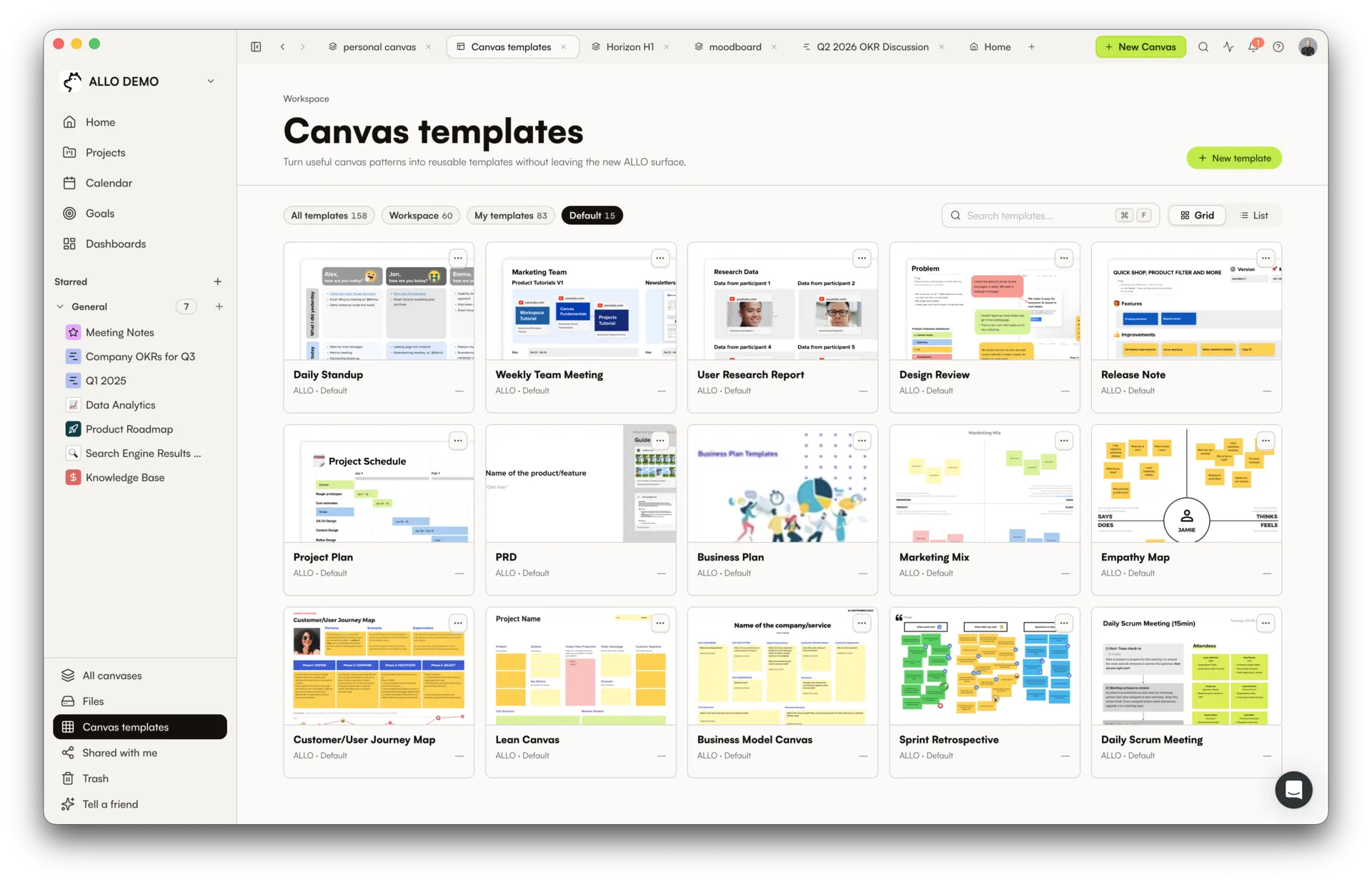 Canvas templates