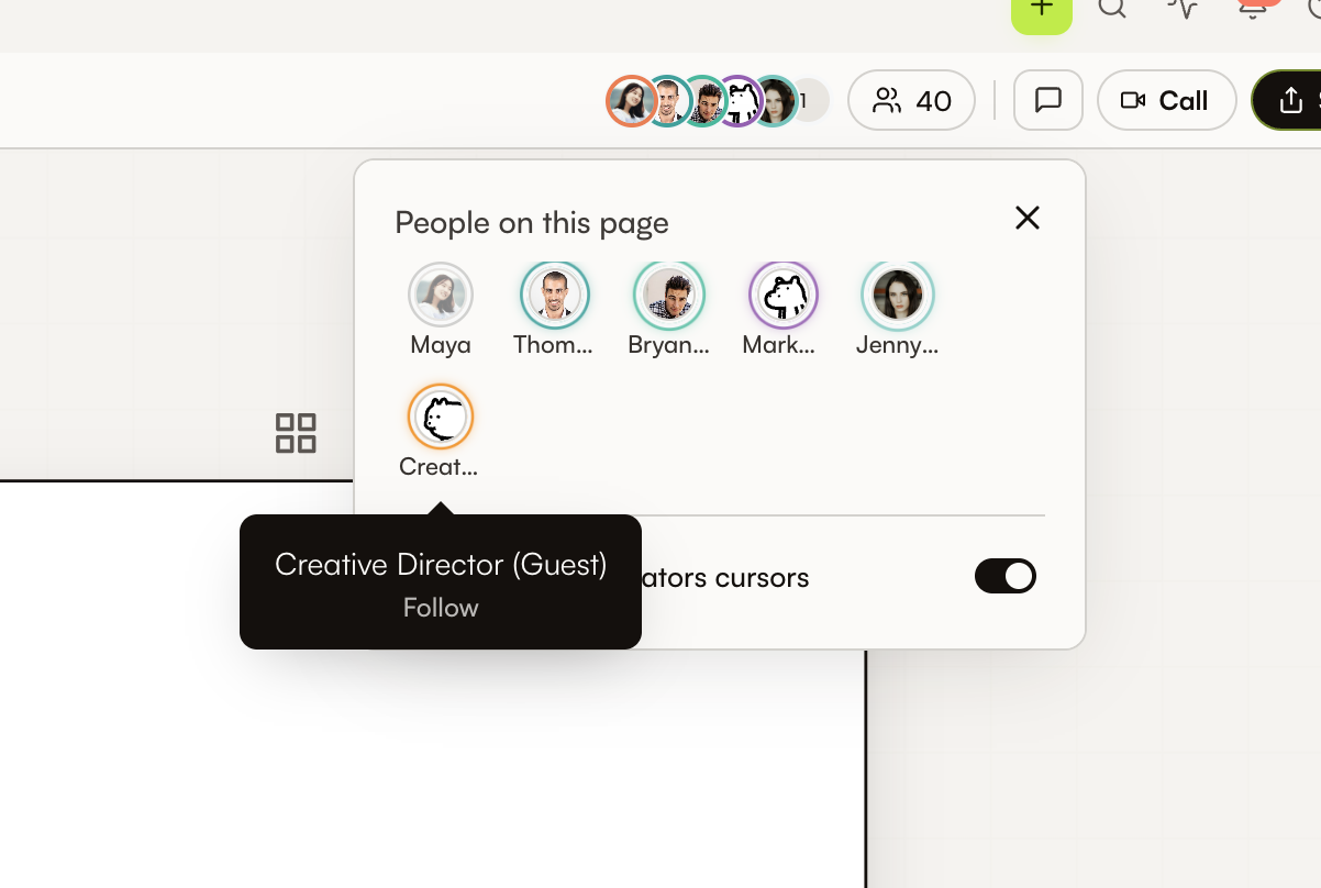 People on this page panel with a collaborator's Follow action