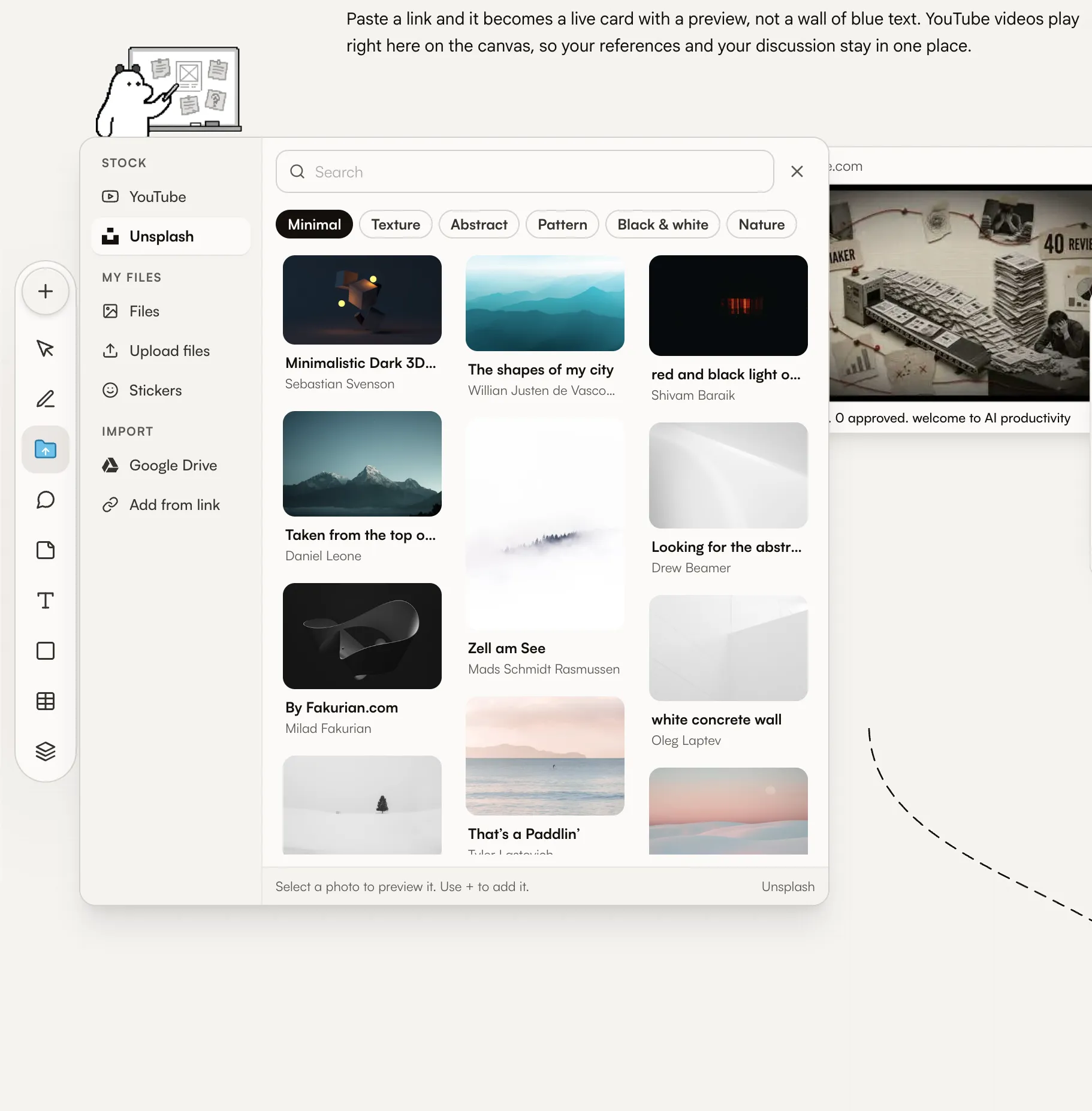Ricerca di foto Unsplash nel pannello delle risorse unificato