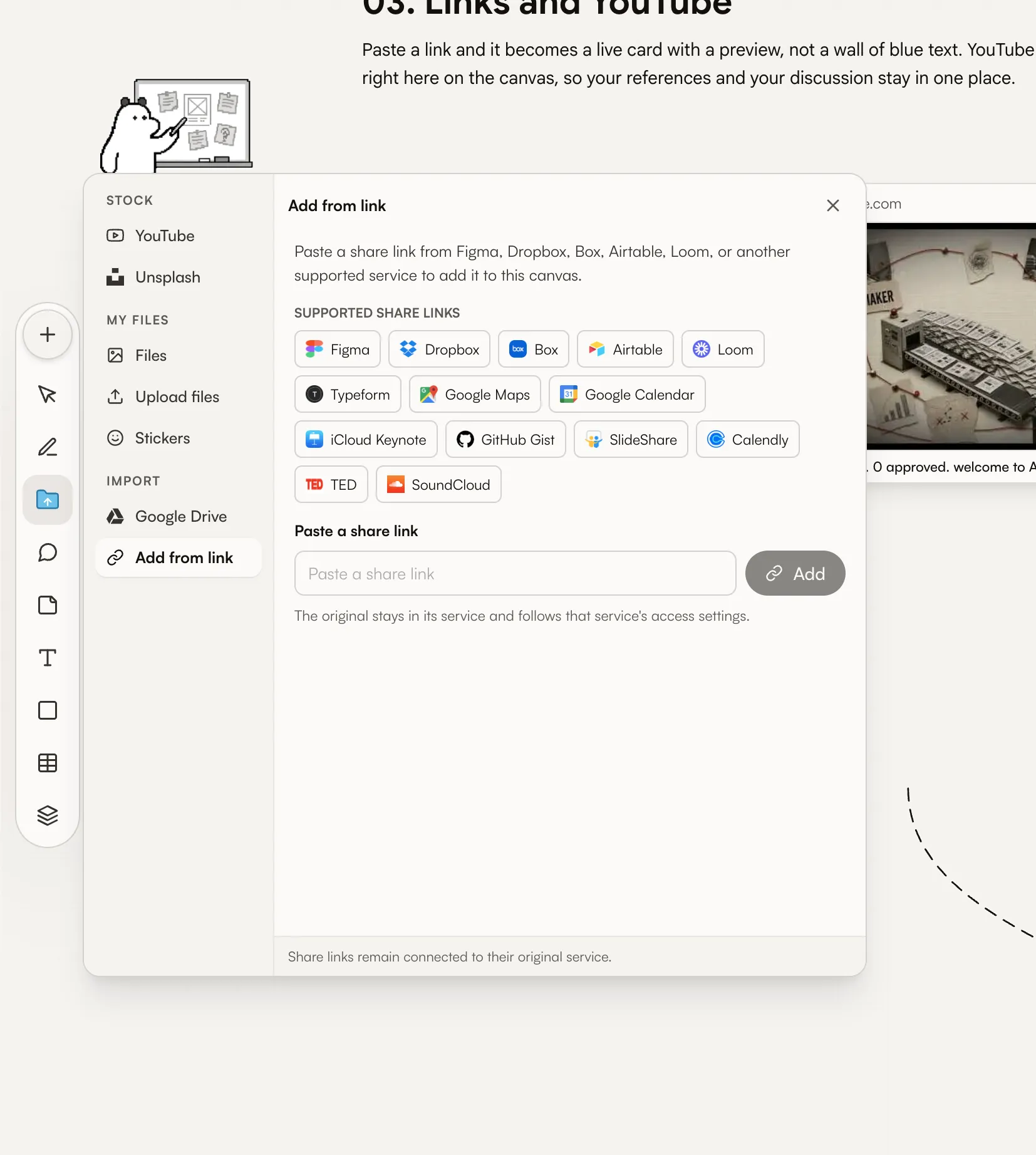Sorgente Link condiviso con opzioni dei provider supportati